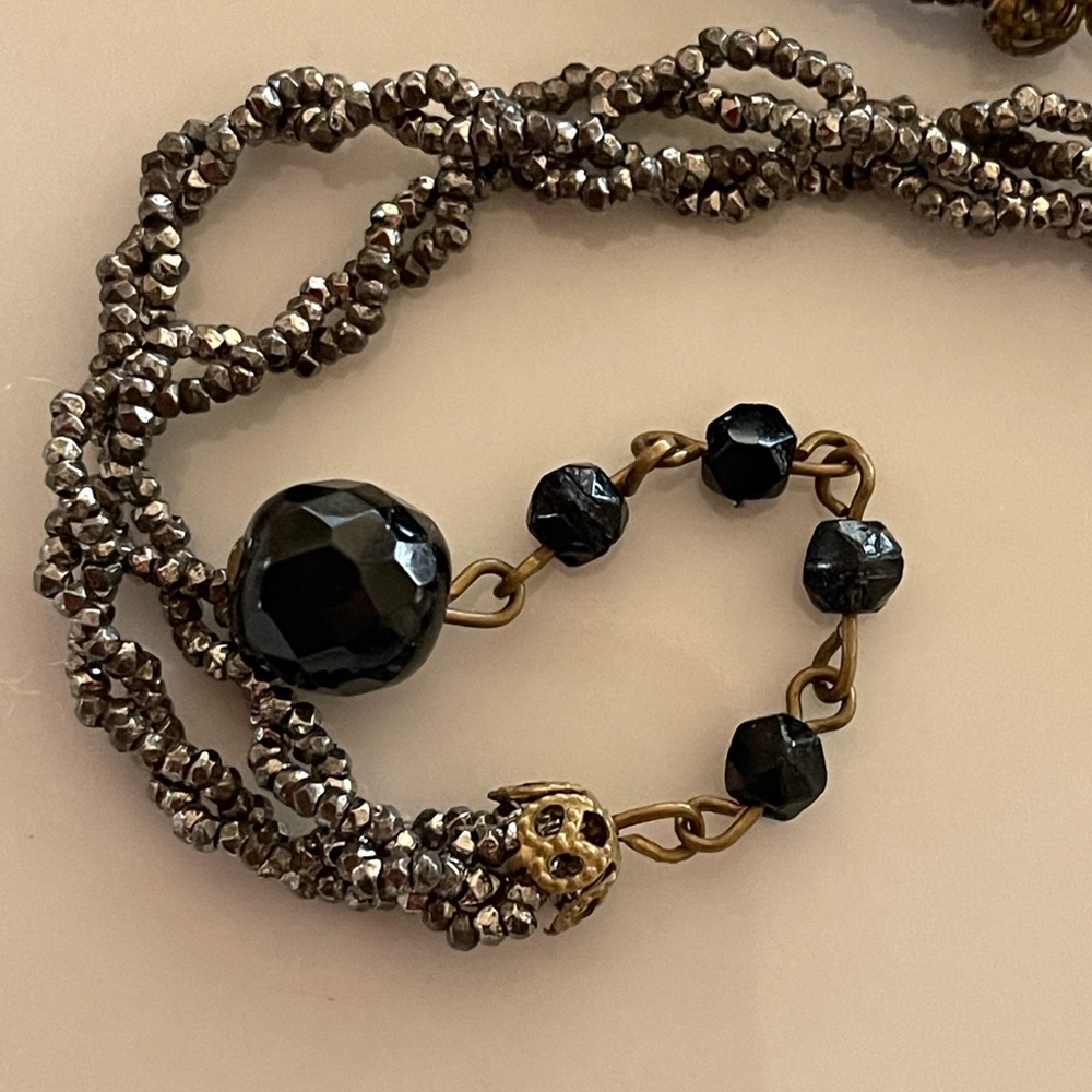 Haskell Diamonte Pearl Gold Filigree Black Pendant Signed Vintage Necklace - Picture 13 of 14